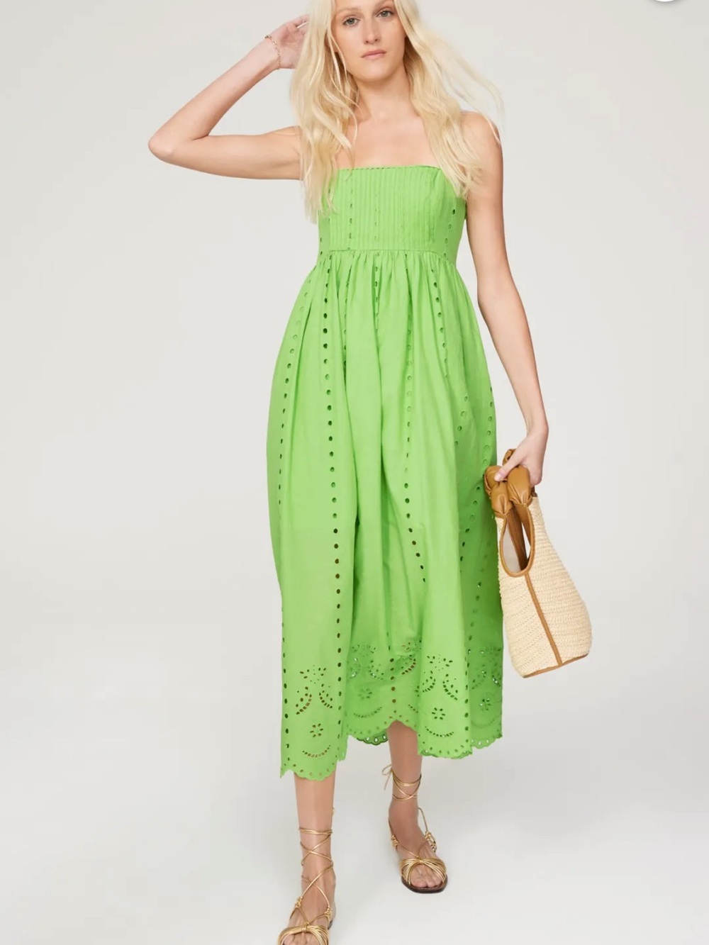 Slate & Willow Bright Lime Green Eyelet Midi Dress Sz XL